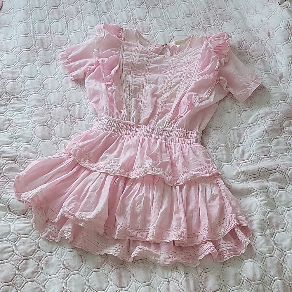 LoveShackFancy Pink Ruffled Mini Dress
